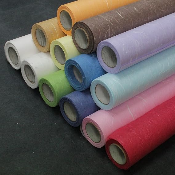 Korean Traditional Mulberry Paper, Colored Hanji Paper Roll, Natural Fiber Texture, Unyong (Blue, 10.4 x 787.4)