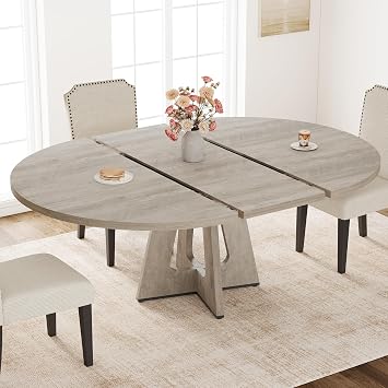 Garvee 47"-63" Extendable Round Dining Table for 4-8 Table Only Gray
