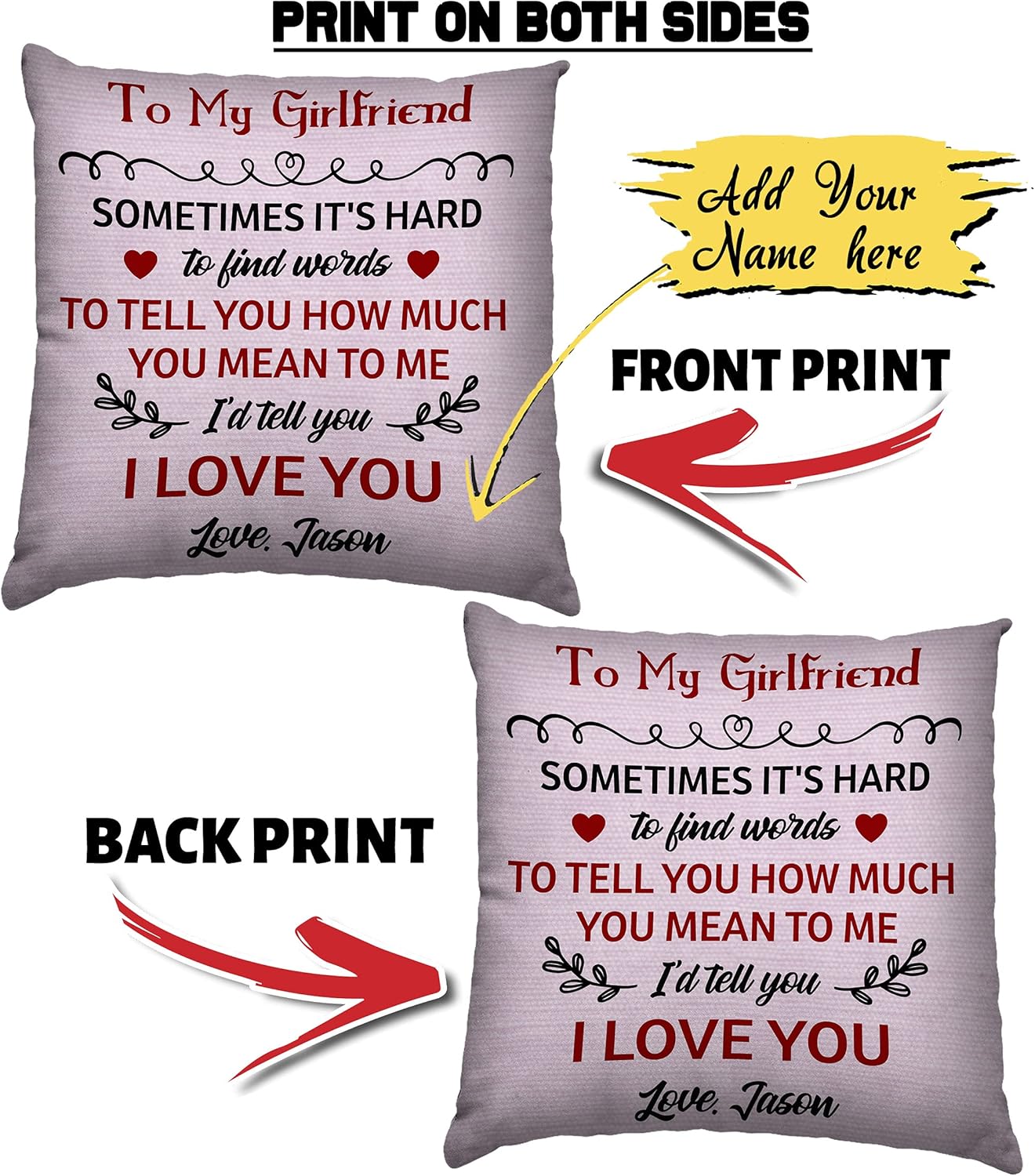I Love You, Customized Girlfriend Pillow Including Pillow Insertion, Valentine Gift, Best and Premium Quality, Soft and Comfortable to Enjoy Deep Sleep, 14 x 14 Inch