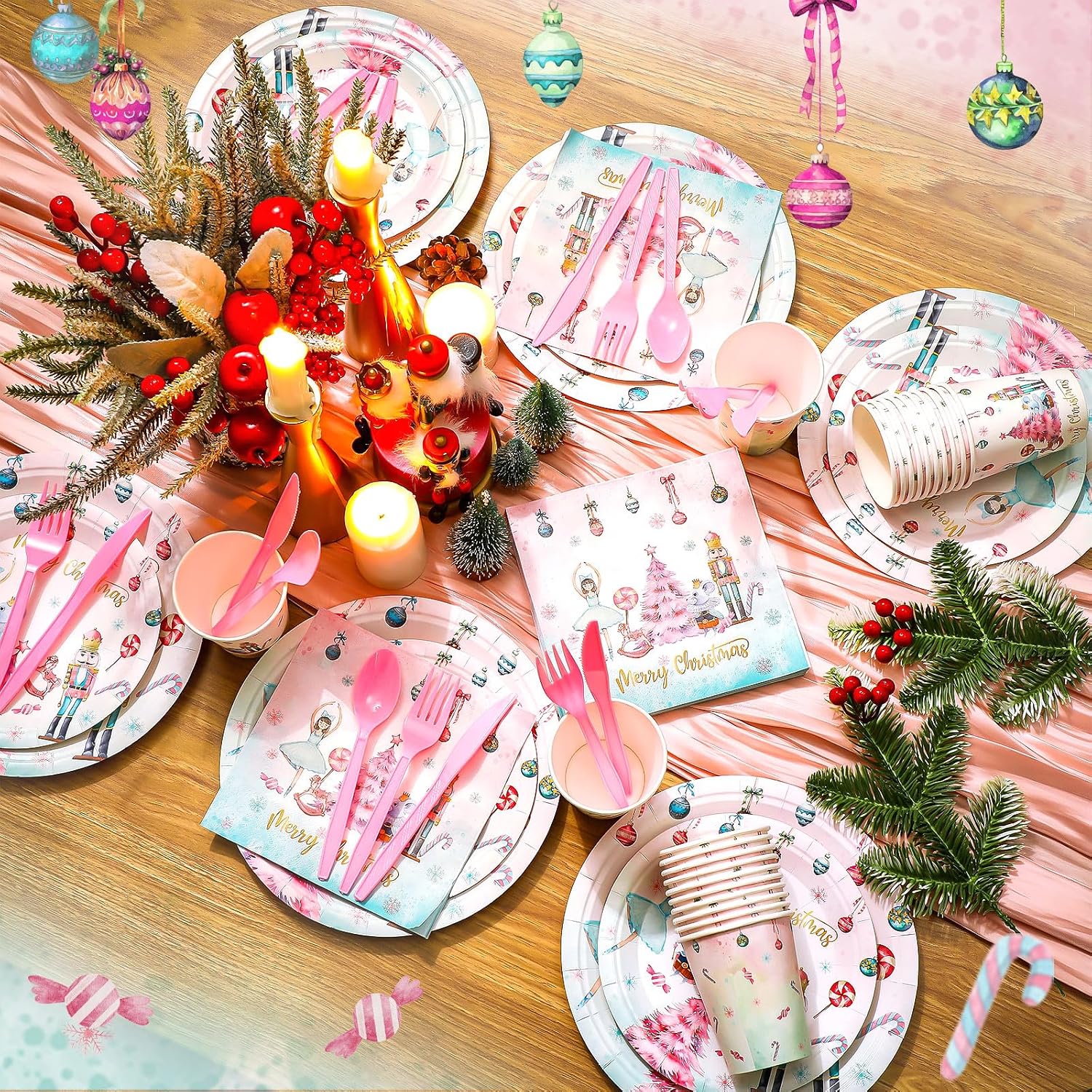 Havawish 168 Pcs Pink Nutcracker Christmas Party Supplies 24 Guests
