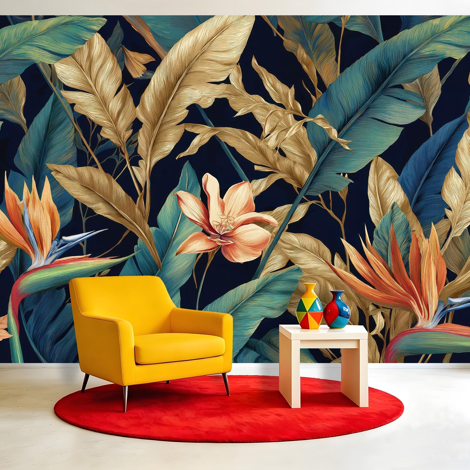 Générique Tapeta z włókniny tropikalnej dżungli, 200 x 140 cm, panoramiczna tapeta kwiatowa botaniczna, łatwa do zainstalowania dekoracja ścienna, do salonu, sypialni, kuchni