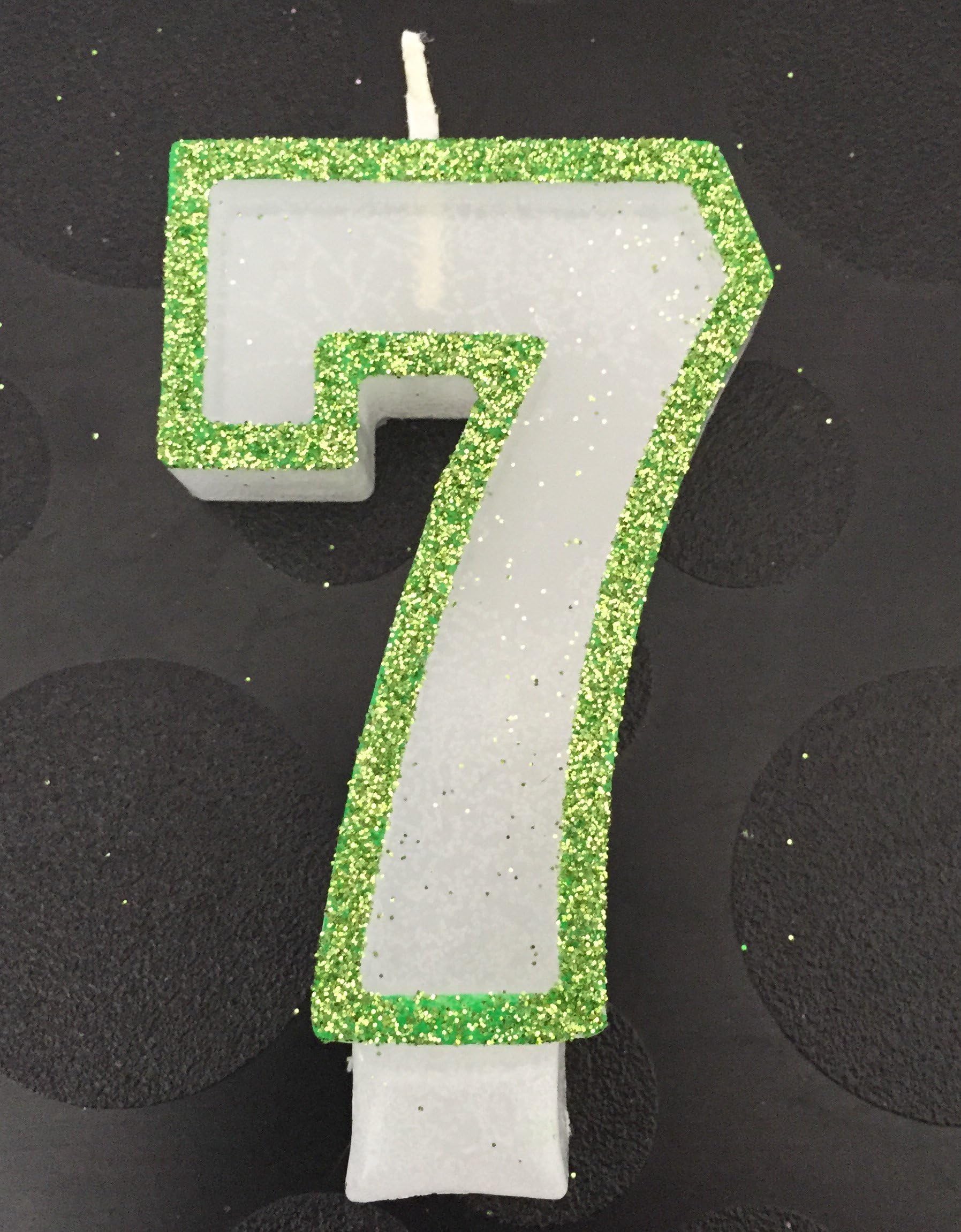 WasiWax Number Birthday Candles - Green GLITTER - Choose your number (7)