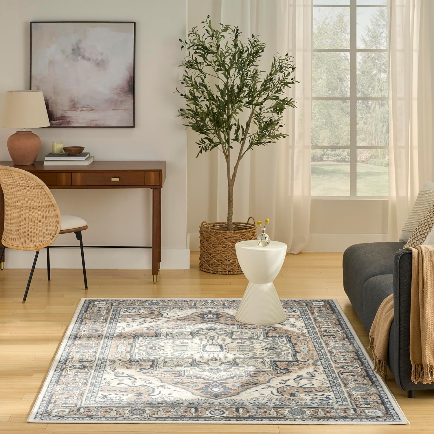 Nourison Home Concerto Ivory Taupe 5'3" x 7'3" Area Rug - Easy Clean, Non Shedding, Bed Room, Living Room, Dining Room, Kitchen (5' x 7')