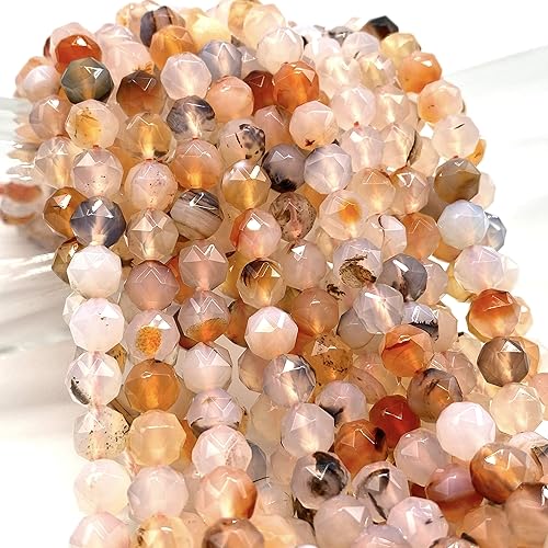 Miniatura 9 de ABCGEMS - Cuentas de piedra lunar de durazno madagasquino (técnica avanzada de incisión de estrella para una dispersión óptima de la luz y brillo)