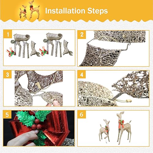 Miniatura 5 de VIKIMORA Juego de decoración familiar de ciervos de Navidad con luces LED, letrero iluminado de Feliz Navidad, renos, Navidad, vacaciones, patio,