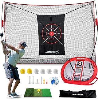 10x7ft Golf Practice Net with Chipping Target, Foldable Mat, 8 Tees & 6 Balls – All-in-One Golf Hitting Net for Backyard, Indoor Outdoor Use, Includes Carry Bag for Easy Storage