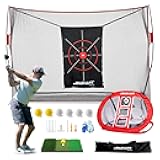 10x7ft Golf Practice Net with Chipping Target, Foldable Mat, 8 Tees & 6 Balls – All-in-One Golf Hitting Net for Backyard, Indoor Outdoor Use, Includes Carry Bag for Easy Storage