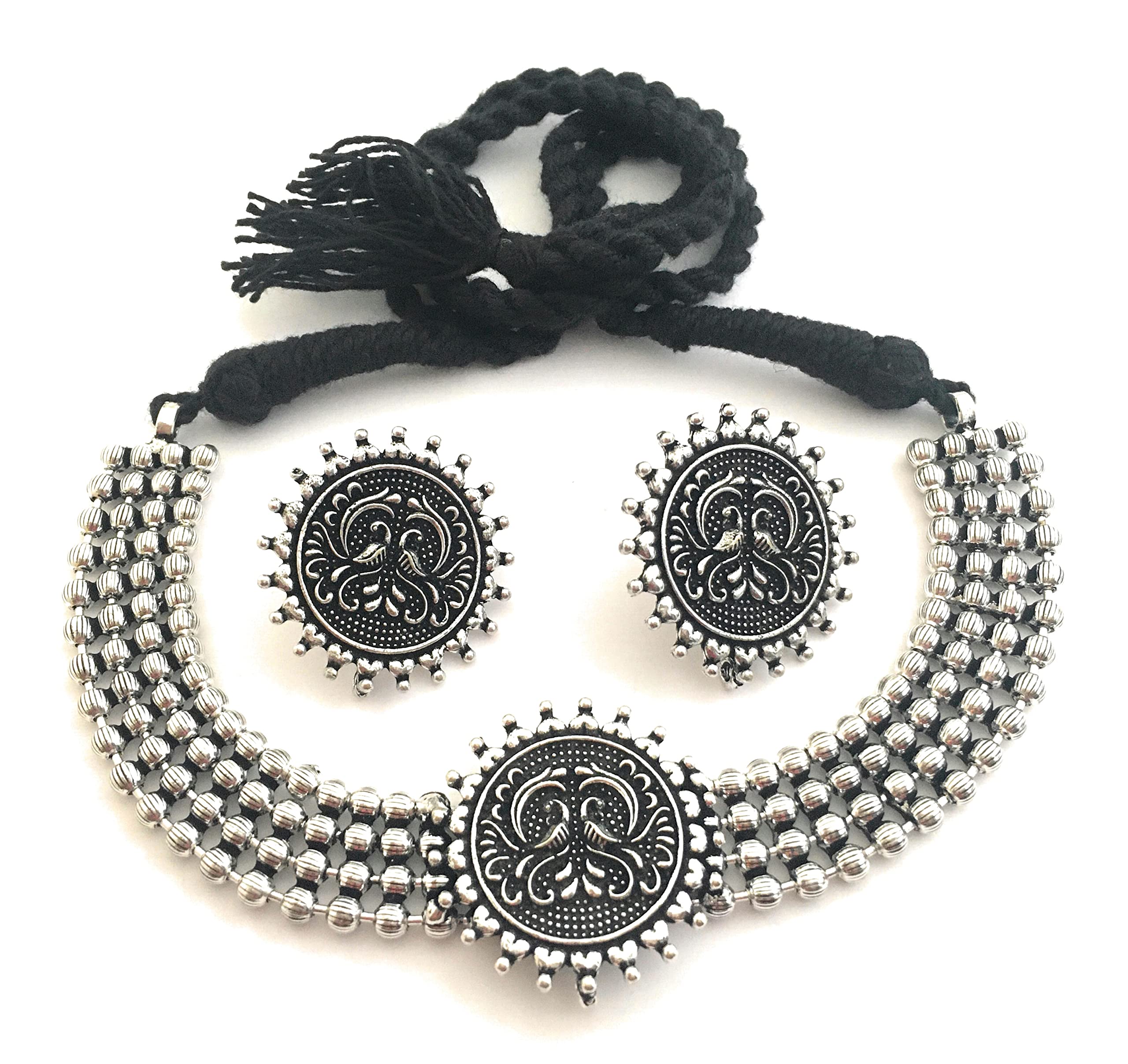 Sasitrends German Silver Oxidized Choker Jewellery Necklace Set for Women and Girls (B0BFHNZ788) Amazon Price History, Amazon Price Tracker