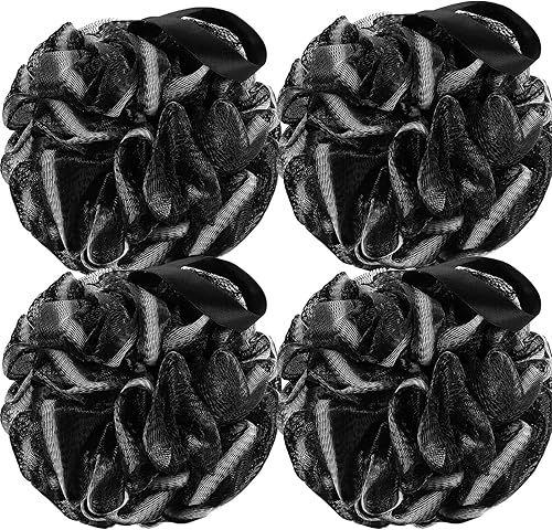 Esponja de baño para ducha (2.12oz, 4 unidades), esponja exfoliante para el cuerpo para mujeres y hombres, negro.