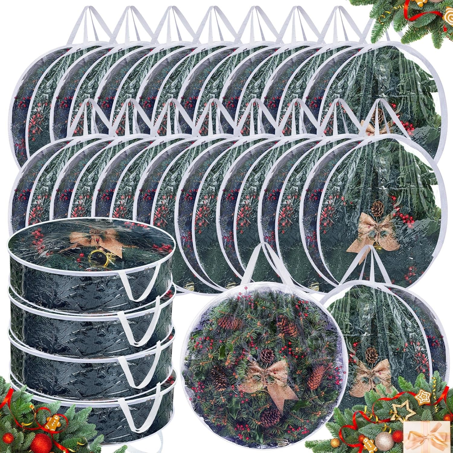 Abbylike 30 Pcs Christmas Wreath Storage Bags 30 Inch Clear Christmas Wreath Bags