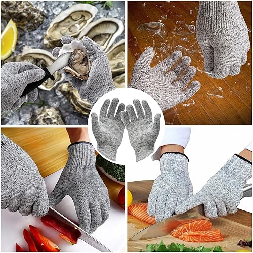 Miniatura 4 de 2P 6.8 pulgadas cuchillos de acero inoxidable con mango antideslizante de madera y 2 pares de guantes resistentes a cortes de nivel 5 (L), cuchillo