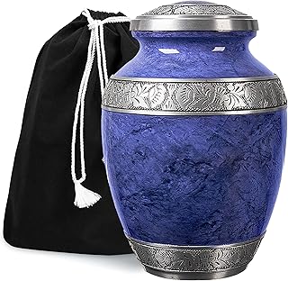 GSM Brands Cremation Urn for Adult Human Ashes - Large Handcrafted Funeral Memorial, Purple Color (Aluminum - 9.6 x 6.8)