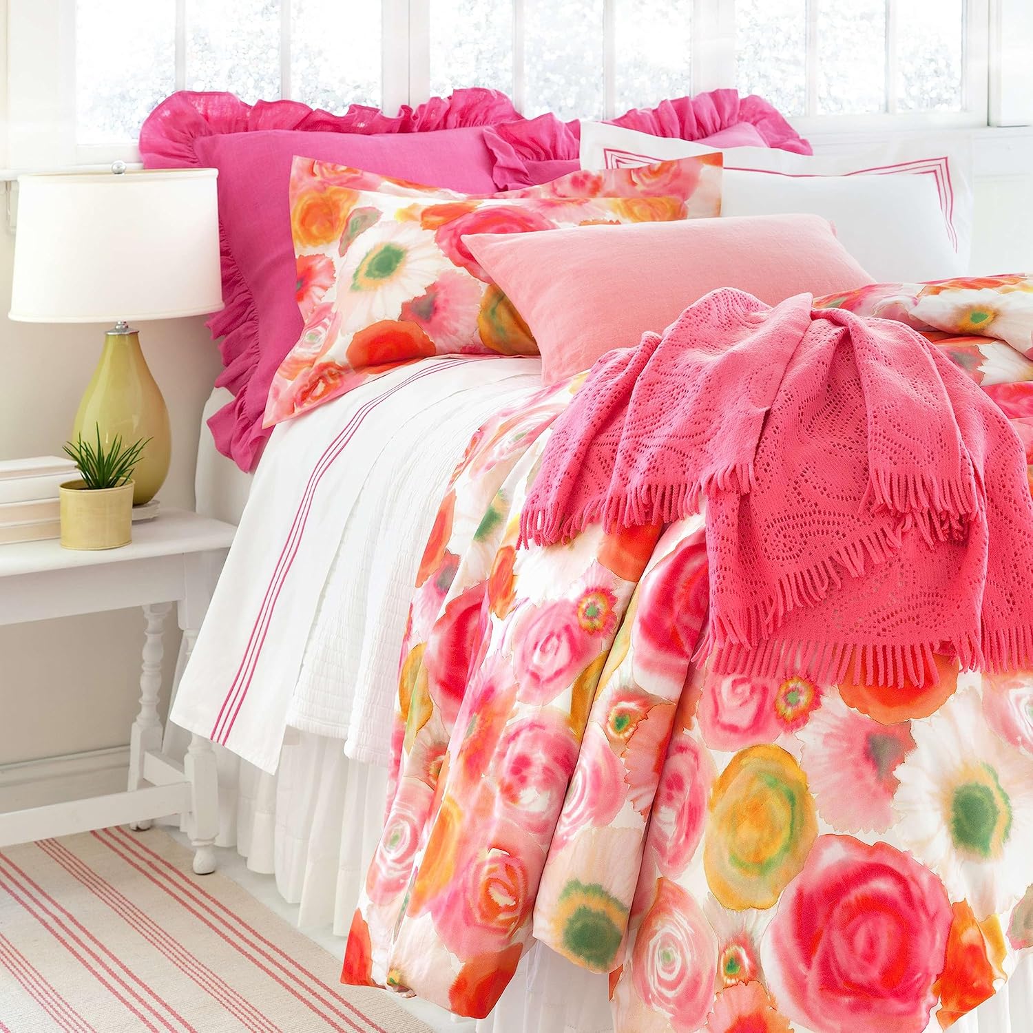 Pine Cone Hill Trio Fuchsia Flat Sheet, Full/Queen Size, Pink Solid Pattern
