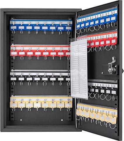 Barska 64 Position Key Lock Box – Wall Mount Steel Key Cabinet with Numbered Hooks, Index Log, Colored Key Tags for Home or Office