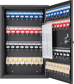 Barska 64 Position Key Lock Box – Wall Mount Steel Key Cabinet with Numbered Hooks, Index Log, Colored Key Tags for Home or Office