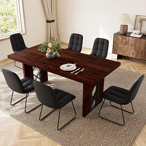 Miniatura 15 de Juego de mesa de comedor de 7 piezas para 6-8 personas, mesa de cocina MDF de 70.8 pulgadas con 6 sillas tapizadas, ahorro de espacio para comedor,