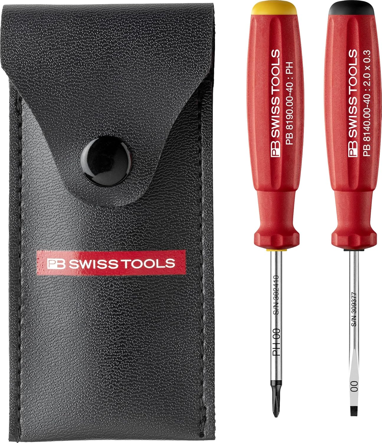 PB Swiss Tools - SwissGrip Screwdriver Set for Slotted size 00 and Phillips Screws size 00, Model PB 8535, Set of Two Screwdrivers with a Pouch for Easy Transport and Storage