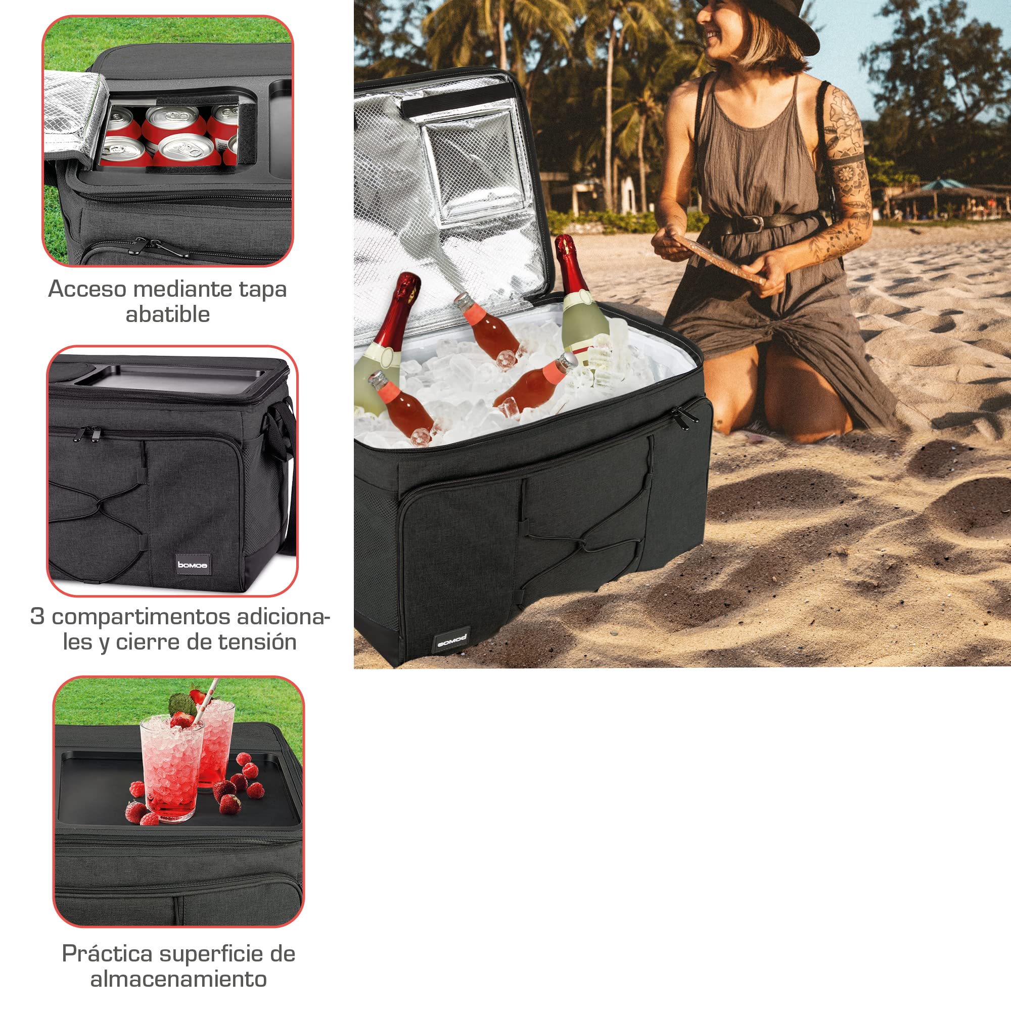 bomoe IceBreezer Nevera portátil 39l/45l/52l - Bolsa térmica Comida y Bebida Función de refrigeración 16 Horas - Nevera Coche - Bolsa Porta Alimentos isotérmica - Gris y Antracita