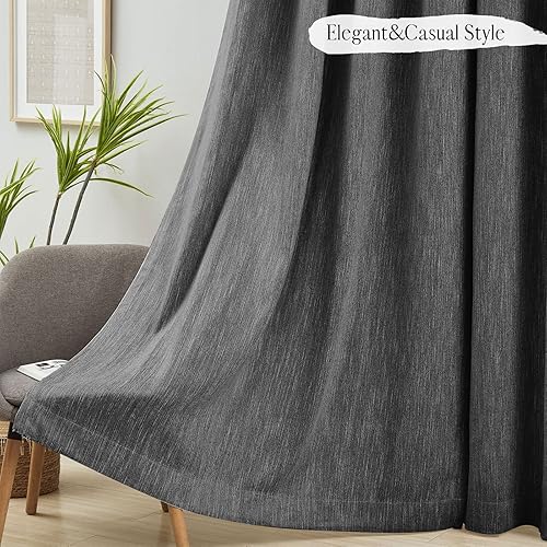 Miniatura 6 de Melodieux Elegantes cortinas opacas de algodón para oscurecer la habitación, para sala de estar, dormitorio, con aislamiento térmico, paneles de