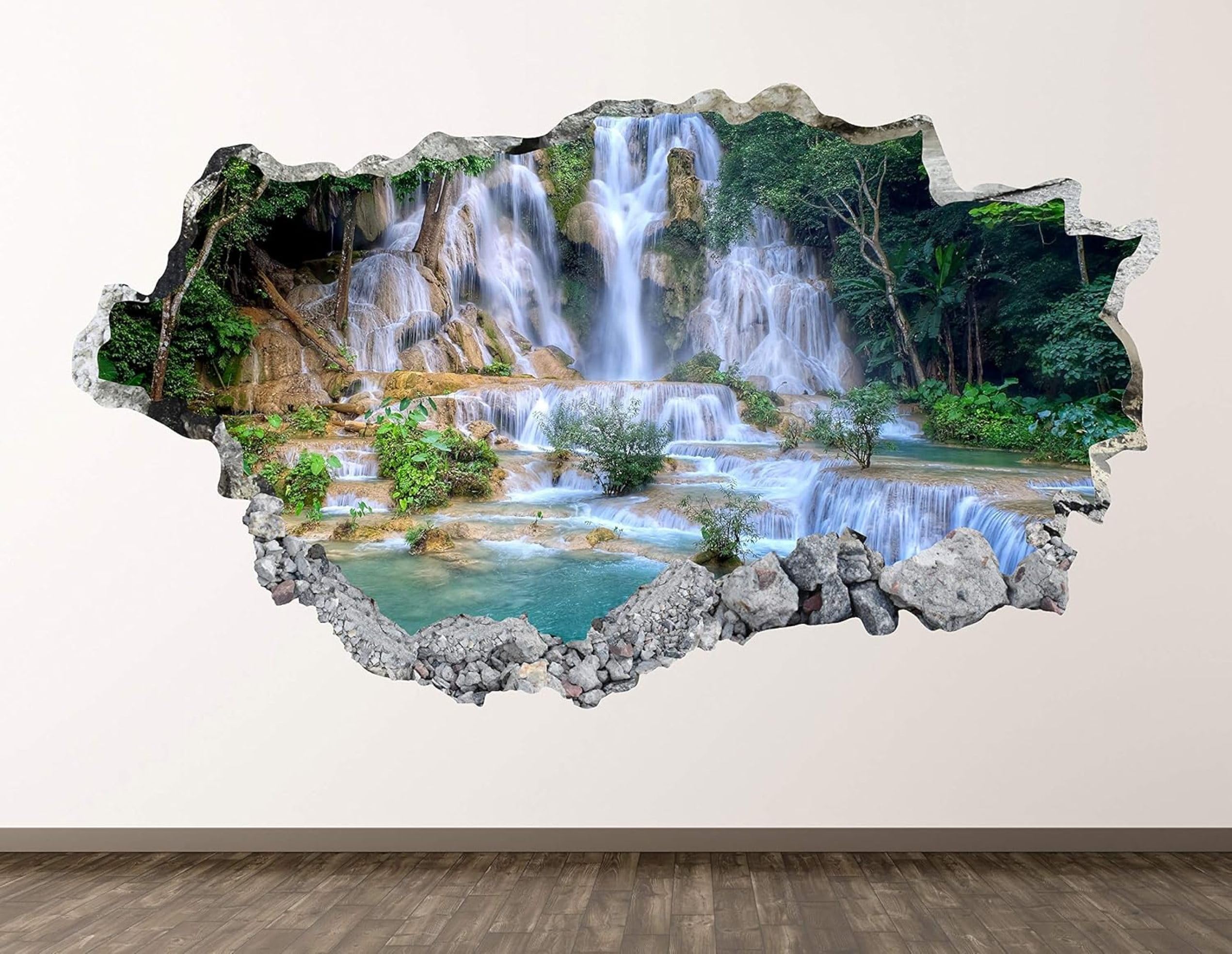Wandtattoo 3D Wandaufkleber Wasserfall-Naturlandschaft Wandsticker Wanddeko Wandbilder für Wohnzimmer Schlafzimmer Badezimmer Flur Küche Möbel Aufkleber 58x101cm
