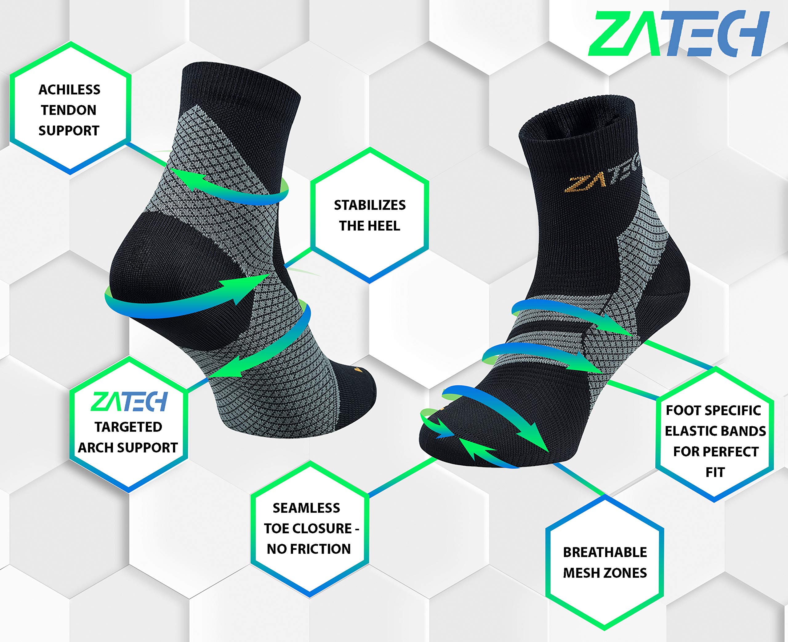 ZaTech Calze a Compressione per Fascite Plantare, Calzini Caviglia Supporto, Tutore Sportiva Elastica Cavigliera Ortopedica