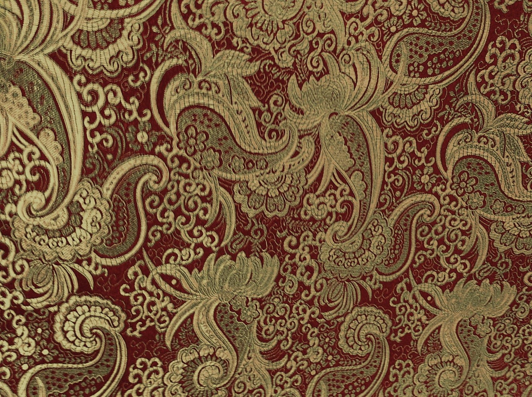 Burgundy/Gold Paisley Metallic Brocade 45" by The Yard