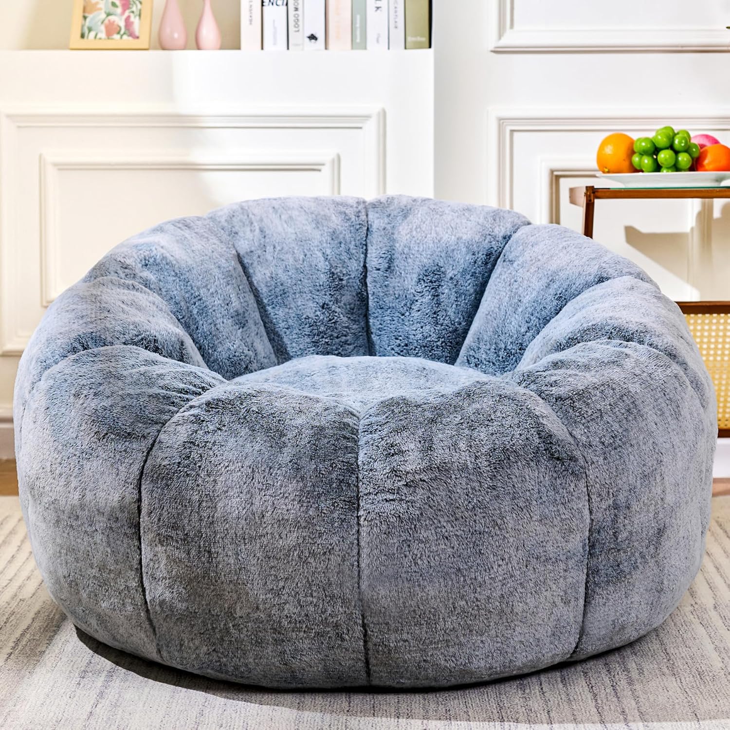 Bean Bag Chairs for Adults, Teens Youth Beanbag Reading Chair with Petal Arm Rest, Comfy Faux Fur Fluffy Bean Bag for Living Room, Bedroom, Dorm, Game - Grey, Large, Low Support 36" Grey