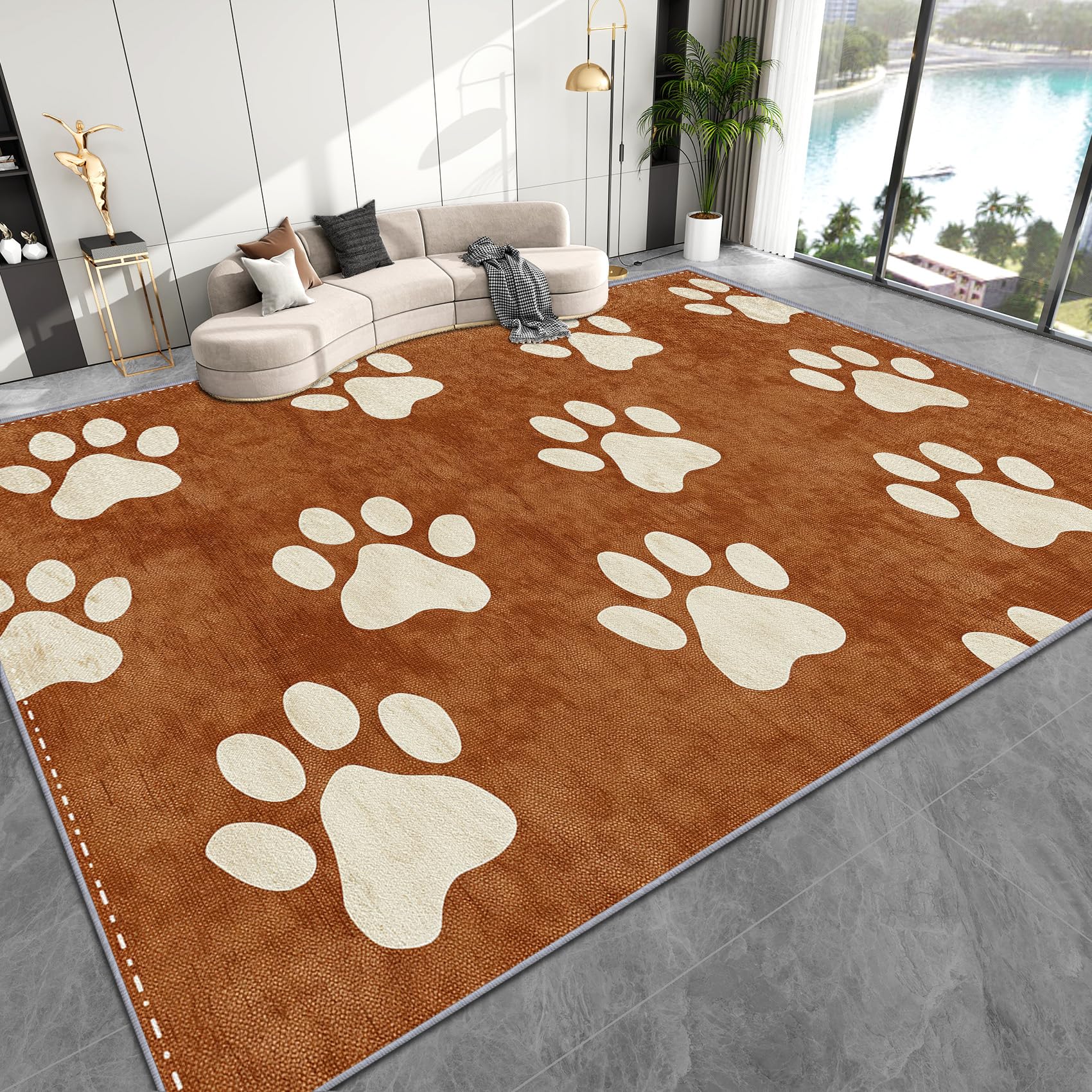 Hundepfoten Deko, Hunde Beige Braun Teppich 100x150 Kurzflor, Teppich Wohnzimmer Lustige Welpe, Weich rutschfest Waschbare Teppiche, Bettvorleger Schlafzimmer Kinderzimmer