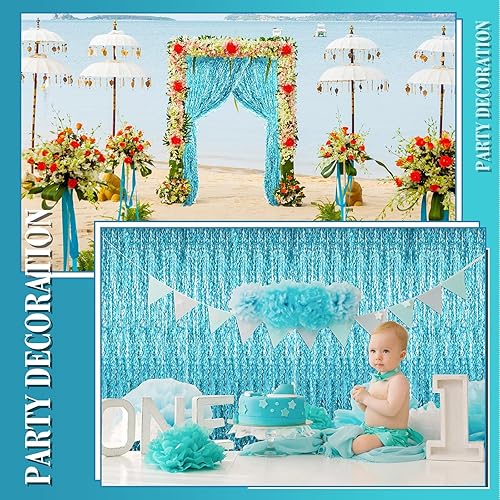 Miniatura 6 de Newwiee 10 cortinas onduladas con flecos de papel de aluminio de oropel de 3.3 pies x 6.6 pies, telón de fondo metálico con flecos de papel de