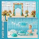 10 Pieces 3.3 x 6.6 Ft Foil Fringe Backdrop Party Wavy Tinsel Fringe Curtain Streamer for Happy New Year Carnival Party Favor 80s 90s Disco Ocean Sea Mermaid Birthday Wedding(Blue Green) gallery image
