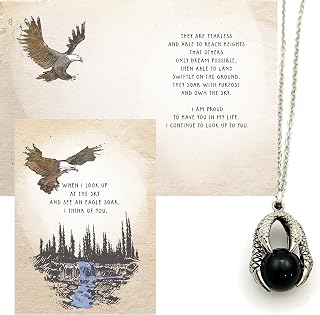 Fathers Day Card - I Look Up to You - Stainless Steel Chain - Dad Brother Men Friend - Black Silver Eagle Claw
