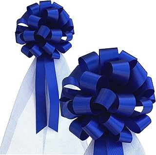 Royal Blue Wedding Pull Bows with Tulle Tails - 8" Wide, Set of 6, Wedding Pew Bows, 4th of July, Police Support, Summer, Birthday, Decoration, Christmas, President's Day, Easter, Memorial Day