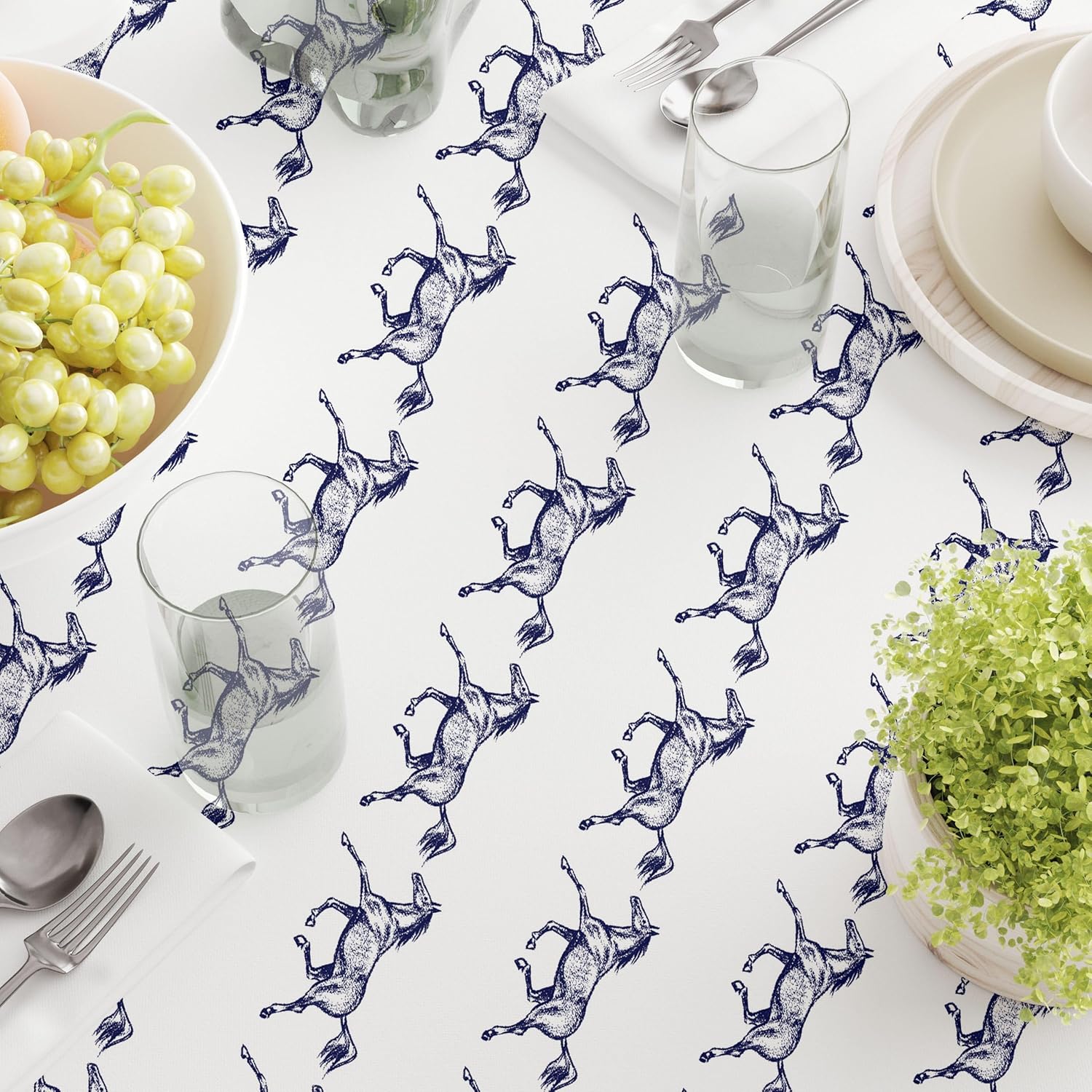 Fabric Textile Products | Galloping Horses Tablecloth | Western Round Tablecloth | 70" Round | Machine Washable and Stain-Resistant for Easy Care | Made in The USA