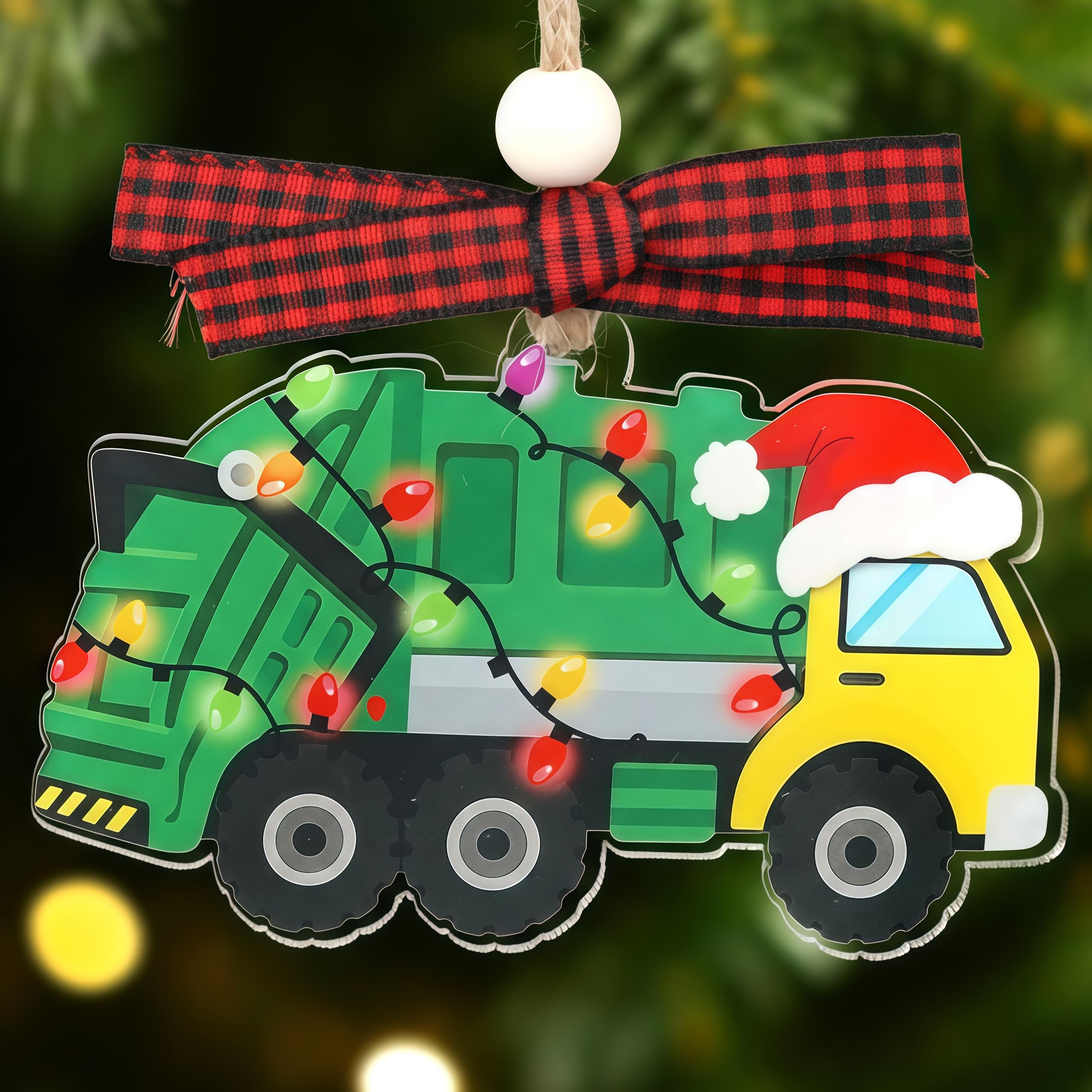 Décoration de camion poubelle en bois pour sapin de Noël original