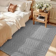 3x5 Area Rug, Washable Non Slip Entryway Rug for Front Door, Low Profile Living Room Mat, Easy Clean Woven Carpet for Bedroom Dining Room, Neutral Grey