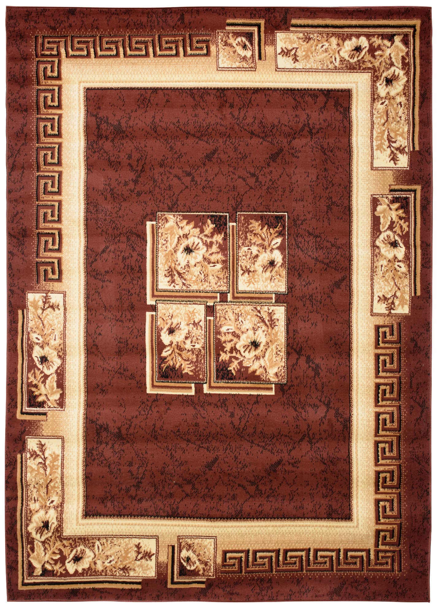 TAPISO Atlas Tappeto Salotto Moderno Pelo Corto Design Astratto Fiori Cornice Motivo Geometrico Floreale tonalità Marrone Oeko-Tex Soggiorno Sala Camera Ufficio 130 x 190 cm