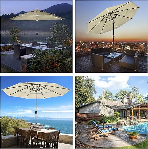 Miniatura 66 de Yescom Outdoor Solar Powered LED Patio Umbrella with Crank Tilt for Garden Backyard Deck Table Market Poolside Party Event 2-Beige,3-Negro