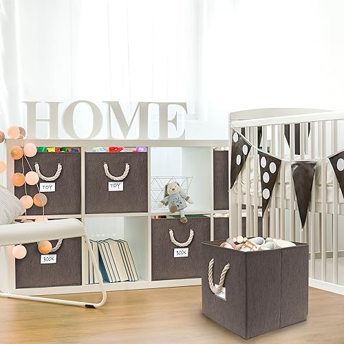 Vista 5 de SIMPLE HOUSEWARE Cubo de almacenamiento de 13 pulgadas con asas trenzadas, paquete de 3, color marrón