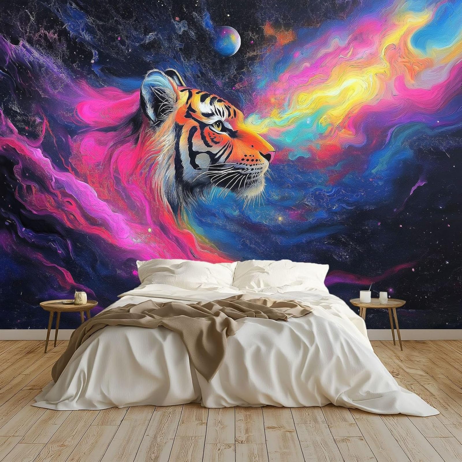 kfjhgbdshhj Photo Wallpaper, Non-Woven Wallpaper, wall Covering, Oil Painting, Color, Tiger, Universe, wall, Bedroom, Living Room, Color, 200cm x 140cm
