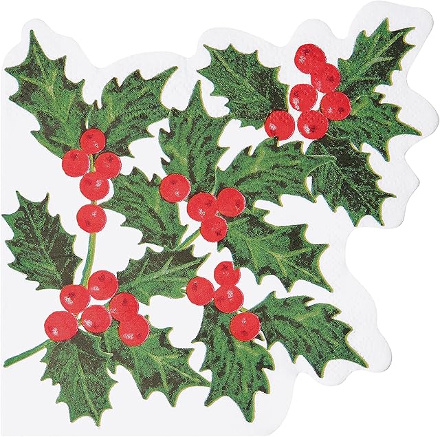 Talking Tables Pack of 16 Holly Leaf Christmas Napkins | Paper Serviettes for Xmas, Boxing Day, Winter Dinner Party, Decoupage
