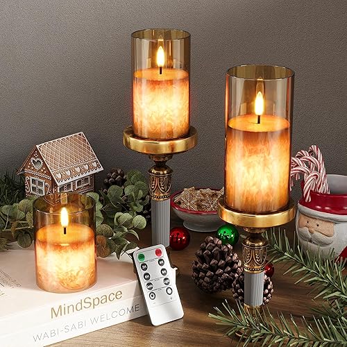 Miniatura 3 de Velas de cristal de hielo sin llama de cristal de cera real con control remoto y temporizador, velas que funcionan con pilas con llama parpadeante