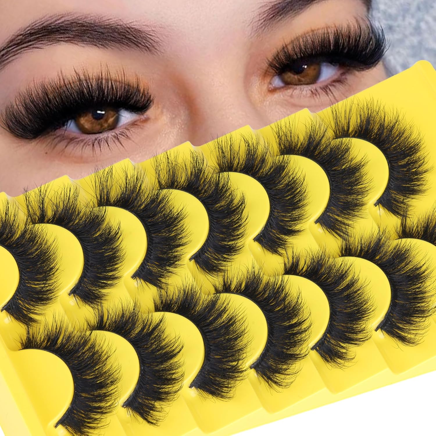 Mink Lashes Volume False Eyelashes 18mm Thick Fake Lashes 8D Volume Cat Eye Lashes Wispy False Lashes Natural Look Like Lash Extension 7 Pairs Pack