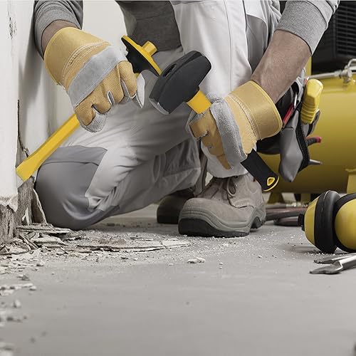 Miniatura 6 de KURUI Martillo de trineo de 3 libras y cincel plano con protección de mano para azulejos/rocas/mampostería/hormigón/ladrillo/caza de rocas, cincel