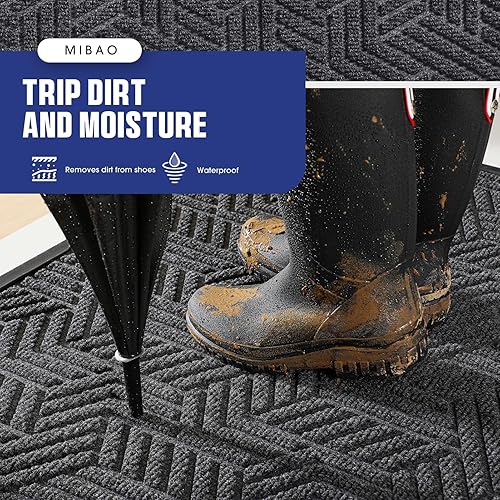 Miniatura 68 de Mibao Tapete para puerta delantera, resistente y duradero, tapete de bienvenida para interiores y exteriores, atrapador de suciedad, impermeable