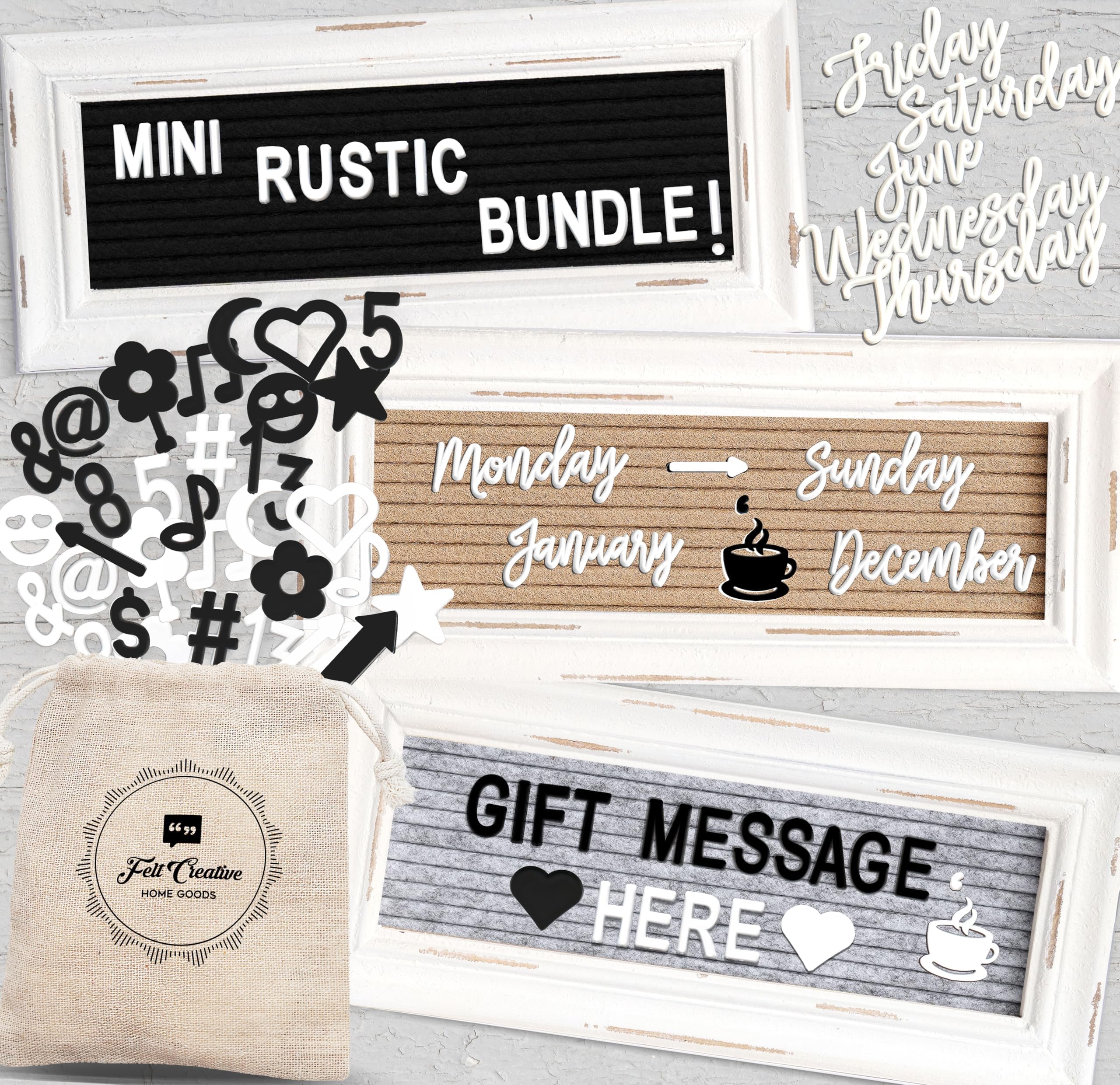 Small Letter Board [Set of 3] Mini Felt Letter Board Letters and Symbols Trio - Adorable Baby Announcement Props or Announcement Board for New Baby, Word Board with Letters (4x10 inches)