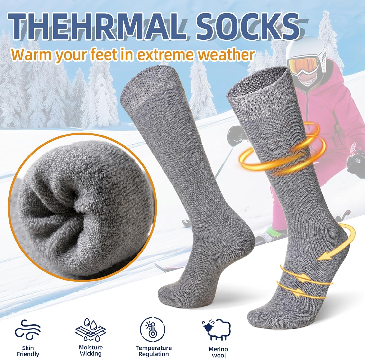 Eyean Women's Knee High Wool Socks Winter Thick Thermal Soft Comfy Over Knee Long High Socks 2 Pairs - Image 3