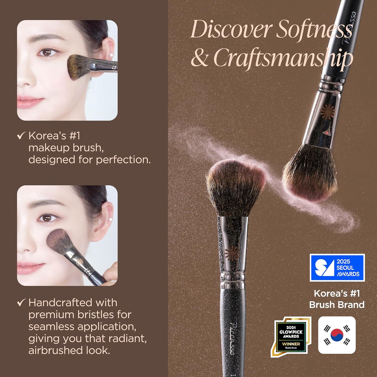 Piccasso 108 Blusher Brush – Soft Gray Squirrel Hair for Smooth and Natural Cheek Makeup, Fluffy Powder Applicator with Excellent Color Payoff, Small Face Brush for Daily Use, Professional Beauty - Image 3