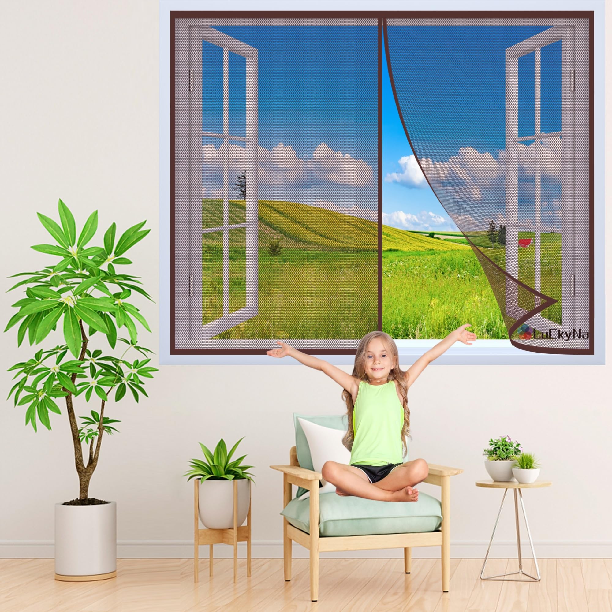 Moskitiery do drzwi Brązowy 165x190cm Ochrona przed owadami, magnetyczna kurtyna muchowa z mocnymi magnesami i magiczna taśma pełnoklatkowa na balkon/salon