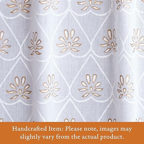 Miniatura 3 de Saffron Marigold Cortina de cenefa impresa a mano con ribete de cuentas, velo de novia blanco, perfecta para cocina, dormitorio, baño, comercio