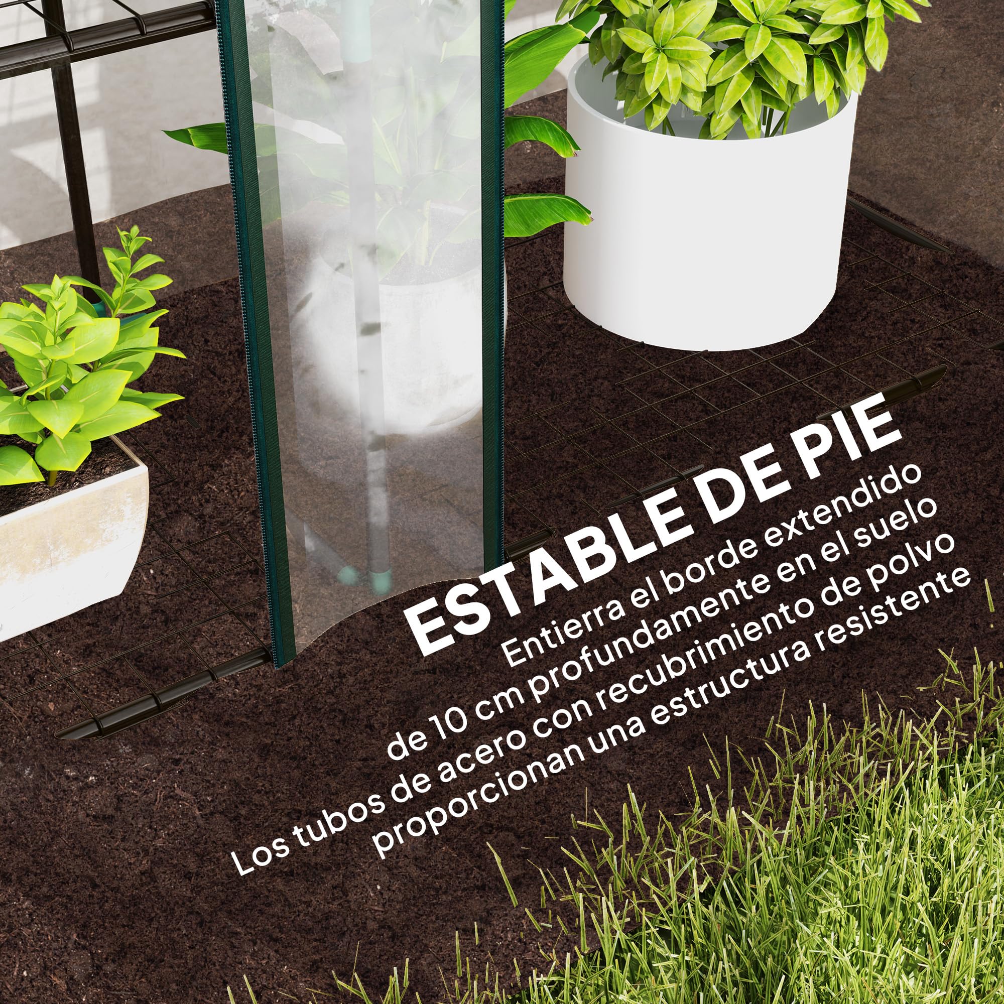 Outsunny Invernadero de Exterior de 3 Niveles Invernadero de Jardín con 9 Estantes Puerta Enrollable con Cremallera Marco de Acero Cubierta de PE 140g/m² Anti-UV para Terraza 215x46x151cm Transparente